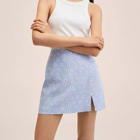 Mango Floral Print Linen Blend Mini Skirt - Picture 1 of 12